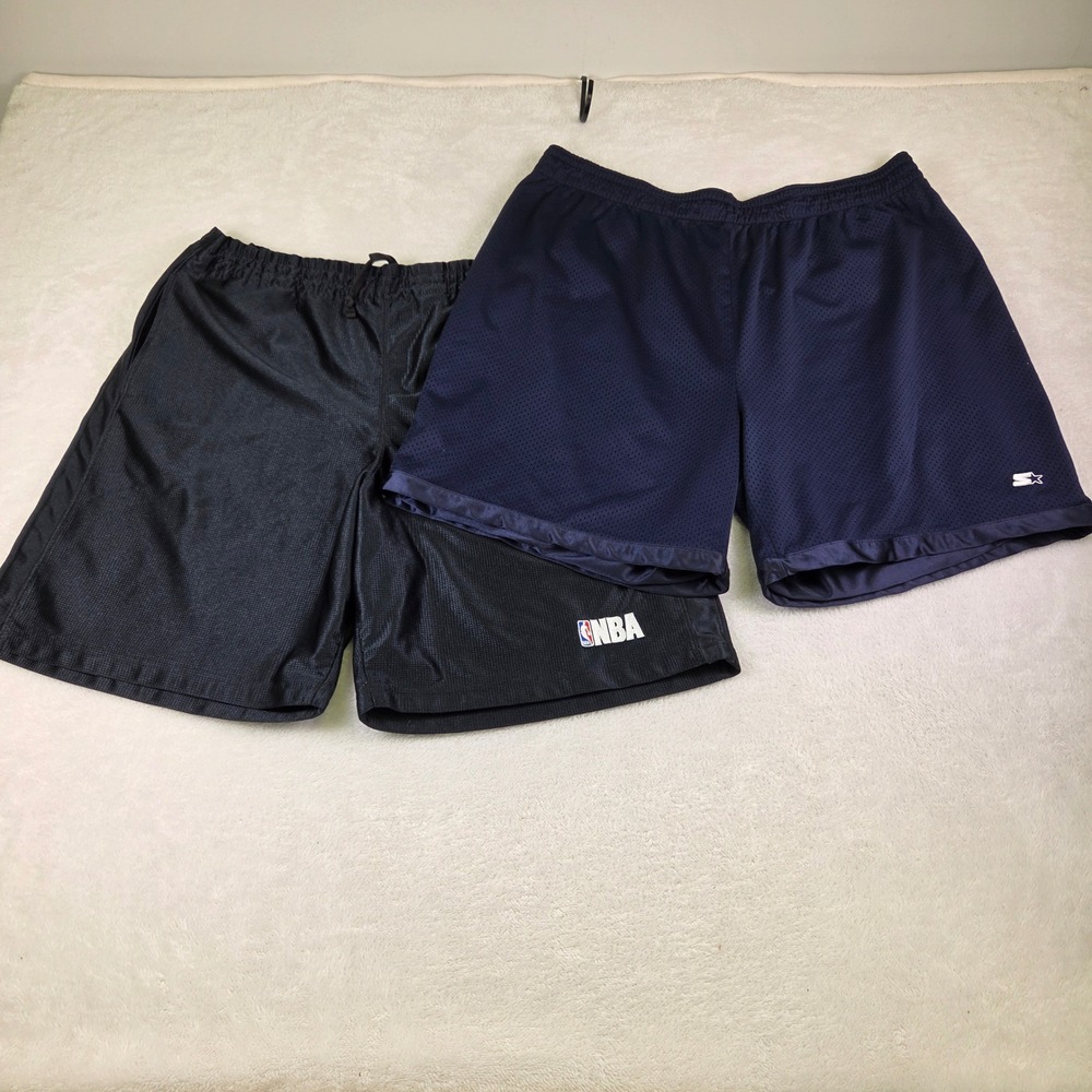 NBA Elevation & Starter Mens Mesh Athletic Shorts Bundle Black Navy 2XL 2 Pack